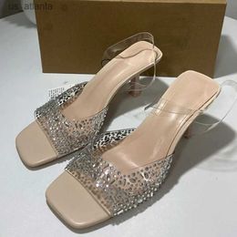 Sandals Clear PVC Womens Summer Fashion High Heeled Shoes for Lady Open Toe Shiny Rhinestone 2024 Elegant Slingback Stilettos H240416