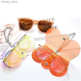 Sunglasses Cases Fashion PVC Laser Metal Chain Glasses Case Female Portable Hanging Glasses Bag Women Sunglasses Transparent Storage Glasses Bags Y240416