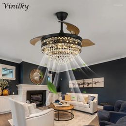 Ceiling Lights Crystal Fan Pendant Lamp Dimming Lighting Fixtures 42 Inches Indoor Chandeilers 6 Level Speed Lamps Luxury Light