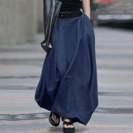 Skirts Soft Breathable Skirt Elegant Women's Maxi With Elastic Waist A-line Design Solid Color Swing Hem Long For Streetwear