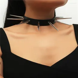 Chains Punk Big Black Metal Spike Rivets Rock Gothic Chokers PU Leather Stud Collar Choker Necklace Statement Jewellery