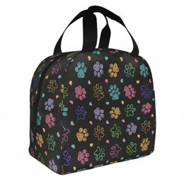 Colourful Doodle Paw Print Insulated Lunch Bag Cooler Bag Meal Ctainer Dog Cat Leakproof Tote Lunch Box Food Storage Bags e083#