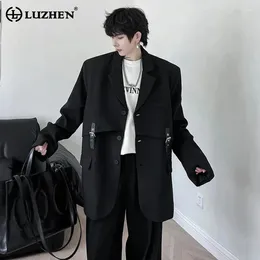 Men's Suits LUZHEN 2024 Korean Niche Design Splicing Original Loose Casual Blazer Jacket High Street Trendy Coat Leather Buckle LZ2706