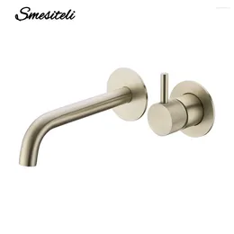 Bathroom Sink Faucets Washbasin Faucet Knurled Brushed Gold Wall Mounted Water Mixer Tap Gunmetal Brass &Cold