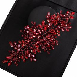 trendy Rhineste Bridal Headband Women Handmade Crystal Headpiece Bride Red Wedding Hair Accories Girl Party Tiara Ornaments C13i#