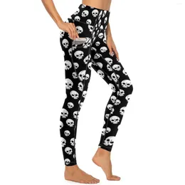 Women's Leggings White Skull Print Yoga Pants Sexy Sugar Skulls Pattern High Waist Workout Leggins Women Novelty