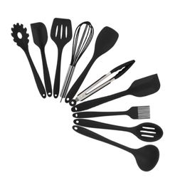 10Pcs/Set fashion Handle Silicone Kitchen Utensils With Storage Bucket High Temperature Resistant And Non Stick Pot Spatula Spoon