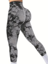 Womens Tie-Dye Seamless Peach Butt High Waist Butt Pants Stretch Fitness Yoga Pants 240409