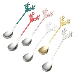 Spoons Stainless Steel Elk Spoon Set Teaspoon Coffee Cute Ice Cream Dessert Gold Mixing Gift