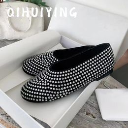 Casual Shoes Handmade Luxury BlingBling Crystal Ballet Dance Flats Round-Toe Mary Janes Woman Lazy Ladies Loafers Sapato Feminino