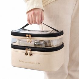 fudeam Waterproof PVC Women Cosmetic Bag Portable Traveling Leather Toiletries Organize Storage Make Up Case Transparent Handbag 71vY#