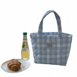 lunch Bag Quilting Design Lunch Box Plaid Pattern Picnic Tote Eco Cott Cloth Small Handbag Dinner Ctainer Food Storage Bags V3a5#