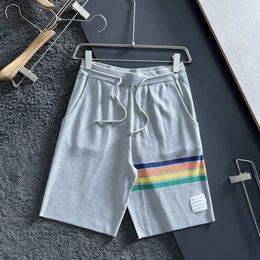 Summer fashion brand style shorts mens colorful four bar contrasting knitted capris casual straight leg sports shorts