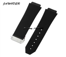 JAWODER Watchband 23mm 26mm Men Stainless Steel Deployment Clasp Black Diving Silicone Rubber Watch Band Strap for HUB Big Bang1513195