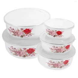 Mugs 5 Pcs Enamel Covered Bowl Deepen Soup Kitchen Metal Mixing Bowls Lids Food Containers Serving Fruit Egg Baby Products