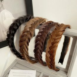 Kvinnor syntetiska peruk twist flätade hårband mode flätor hår tillbehör kvinnor bohemisk natur pannband stretch för fest