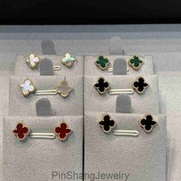 Fashion Vintage 4/Four Leaf Clover Charm Stud Earrings Back Mother-of-Pearl Silver 18K Gold Plated Agate Women Girls Valentines Mothers Day Wedding Jewellery Gift SPC