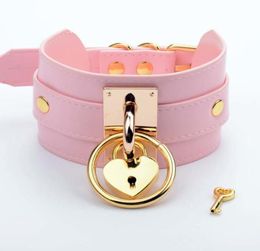 Handmade Oversize Tall High Choker Lockable Key BDSM Collar Pink Golden Metal Necklace Bondage Slave Collar Gothic Y01242644817