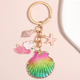 Keychains Cute Enamel Keychain Shell Conch Starfish Mermaid Key Ring Sea Chains Summer Gifts For Women Girls DIY Handmade Jewellery