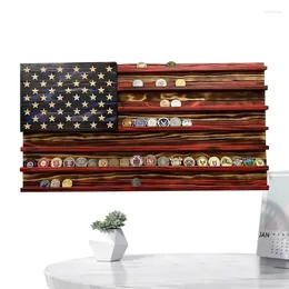 Decorative Plates American Flag Challenge Coin Display 7 Rows Wooden Shelves For Holder Rack Desktop Stand