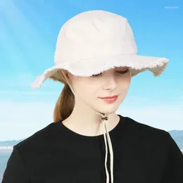 Wide Brim Hats Fashion Ladies Summer Leisure Protection Sun UV50 Beach Hat Bucket Water Washed Fur Men's Panama Sunscreen Cap