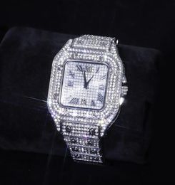 Wristwatches Hip Hop Iced Out Men Watch Square Diamond Quartz Luxury Mens Wrist Watches Gold Roman Calendar Steel Clock Relogio Ma2603200