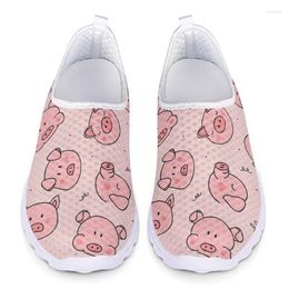 Casual Shoes Nursing For Women Cartoon Pig Pattern Loafers Woman Slip On Flats Mesh Sneakers Summer Ladies Sport 2024