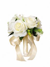 silk Wedding Bouquets Holding Frs Artificial Natural Rose Wedding Bouquet White Champagne Bridesmaid Bridal Party Z5UM#