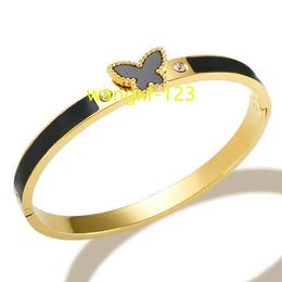 Bangle JINHUI Enamel Exquisite Butterfly Bangles Set Retro Inlaid Zircon Crystal Gold Plated Stainless Steel Bracelet For Women Jewellery