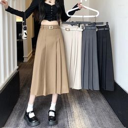 Skirts Vintage Skirt Women Office Lady High Waist Belt Tunic Jupe 2024 Ropa Mujer Temperament Faldas De Elegant Pleated