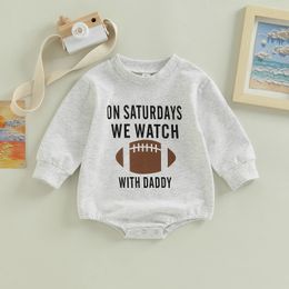 -09-19 Lioraitiin 0-18M born Infant Baby Girl Boy Football Bodysuit On Saturdays We Watch Rugby With Daddy Jumpsuit 240409