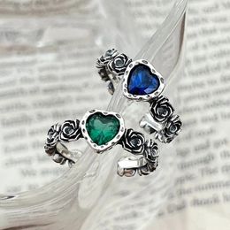 Cluster Rings Vintage Flower Distressed Heart Shaped Sapphire Zircon Women's Party Birthday Silver Colour Open Ring Jewellery Gifts