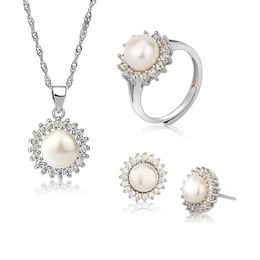 D327 Gioielli Set di perle d'acqua dolce S925 Orecchini femminili ad anello d'argento elegante