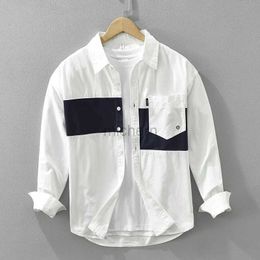 Men's Casual Shirts Patchwork for Men Cotton Turn-down Collar Vintage Long Sleeve Shirt 2024 New Mens Clothing 240416