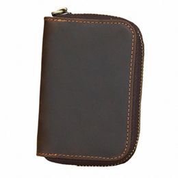 genuine Leather Credit Card Holder Women Crazy Horse Busin Card Holder Zipper Pocket Unisex Card Case Zipper Coin Purse 93sW#