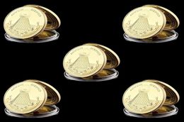 5Pcs Masonic Craft Annuit USA Liberty Eagle Token Gold Plated 1oz Challenge Metal Coin Collection WCapsule3529768