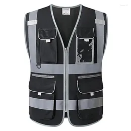 Men's Vests Multi Pockets Class 2 High Visibility Reflective Safety Vest Men Work Construction Clothes