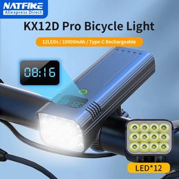 NATFIRE 12 LED Bike Light 4800 Lumen USB C Rechargeable Aluminum Bicycle Light 10000mAh Power Bank Headlight 6 to 12 LED 240407