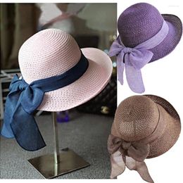 Wide Brim Hats Female Vacation Foldable With Ribbon Summer Hat Straw Beach Outing Sun UV Protection Visor