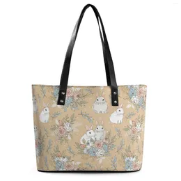Evening Bags Easter Floral Handbags Retro Egg Business Tote Bag Student Modern Shoulder Graphic Pocket PU Leather Shopping