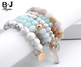 Bojiu Trendy Women Bracelet Set Natural Ag Stone Glass Beads Bohemia Exquisite Bar Bracelet Sets Of 6pcs Festival Gifts Bcset18 J8344261