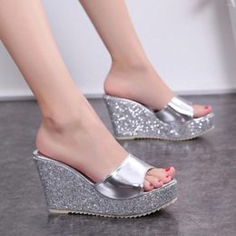 Casual Shoes Womens Wedges Platform Summer Flat Sole Design Peep Toe Slingbacks Wedge Sandal Sandals Sequines Elegant Zapatos