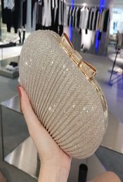 Sparky Pleated Women Bridal Hand Bags For wedding Gold Evening Clutches Chain Bag Applique In Stock Bridal Bags Party Blingbling7052770