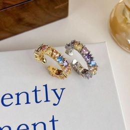 Cluster Rings Geometric Heart Opening Colourful Zircon Light Luxury Love Open Ring Simple Adjustable Finger
