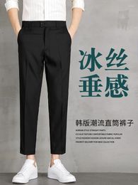 Men's Suits 2024 European And American Ice Silk Business Straight Tube Loose Casual Trousers 5273