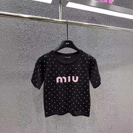 Mi24 Spring/Summer New Girl Style Heavy Industry Hot Rolled Diamond Embroidery Letter Youth Reduced Age Knitted Top