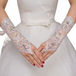 1 Pair White Short of Gloves Wedding Gown Accories Fingerl Gloves Inlaid Rhineste for Bridal Lace Glove B5ID#