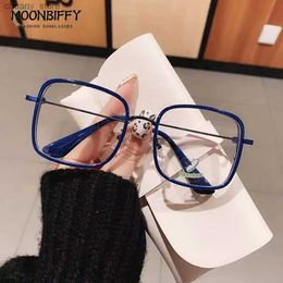 Sunglasses 2022 New Vintage Large Square Eyeglasses Anti-blue Light Glasses Frame Blocking Blue-ray Oversized Spectacles Frames Men Women Y240416