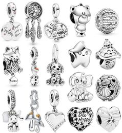 925 Silver Charm Beads Dangle 1Pcs New Cute Silver Star Cat Elephant Mushroom Pendant Bead Fit Charms Bracelet DIY Jewellery Accessories3525208