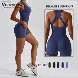 Women's Tracksuits Vnazvnasi Seamless Ribbed Yoga Jumpsuit Women Gym Set Sport Suits for Fitness Push Up Bodysuit Workout Clothes Sportswear OutfitL2403